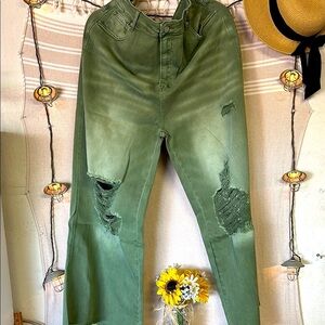 Blakely Olive Green distressed Jeans